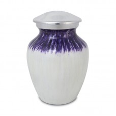 Small Enamel Finished Metal Alloy Cremation Urn - Purple and White - 25 cubic inches
