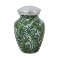 Small Enamel Finished Metal Alloy Cremation Urn - Bamboo Leaves