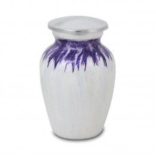 Enamel Finished Metal Alloy Cremation Keepsake Urn - Purple and White