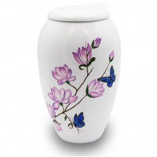 White Mother of Pearl Flowers and Butterflies Cremation Urn White Mother of Pearl Flowers and Butterflies Cremation Urn