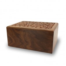 Hand-carved Floral Rosewood Cremation Urn - Large 70 cubic inch