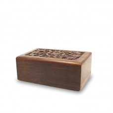 Hand-carved Floral Rosewood Cremation Urn - Small 10 cubic inch