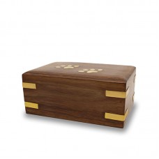 Rosewood Pet Cremation Urn with Brass Paw and Corner Detail - Medium