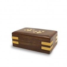 Rosewood Pet Cremation Urn with Brass Paw and Corner Detail - Small