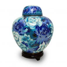 Floral Blue Cremation Urn - Large