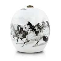 8 Wild Horses - Adult 135 cu. in. Ceramic Equestrian Cremation Urn for Ashes