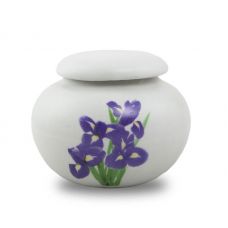 Extra Small Ceramic Cremation Urn Keepsake - Purple Irises