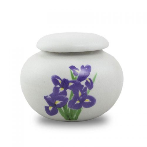 Extra Small Ceramic Cremation Urn Keepsake - Purple Irises -  - CT-JRIRIS