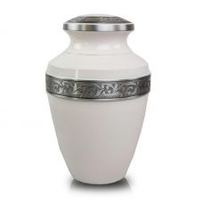 White Cremation Urn with Floral Band