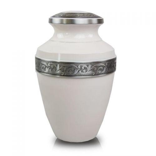 White Cremation Urn with Floral Band -  - ALU-FL001