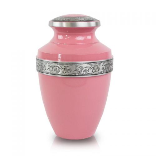 Pink Cremation Urn with Floral Band -  - ALU-FL002