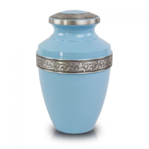 Blue Cremation Urn with Floral Band -  - ALU-FL003