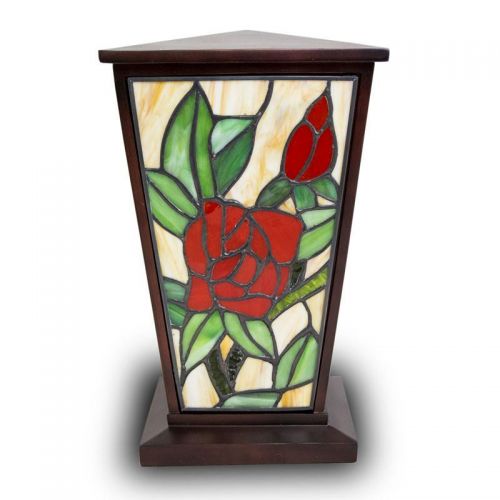 Red Rose Stained Glass Cremation Urn -  - KL-1001
