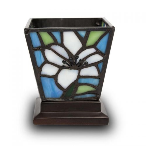 White Lily Stained Glass Cremation Candle Keepsake -  - KL-1004C