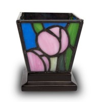 Pink Tulip Stained Glass Cremation Urn Keepsake Candle Holder