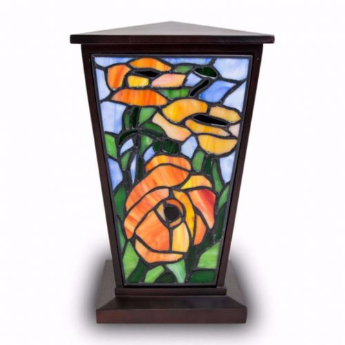 Red-Orange Poppy Stained Glass Cremation Urn -  - KL-1006