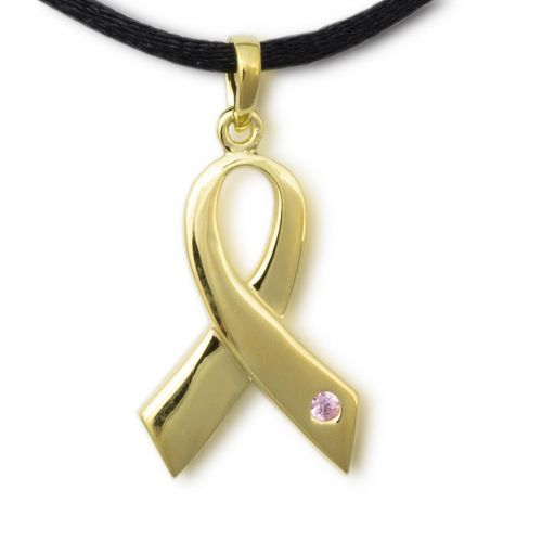 Breast Cancer Ribbon Cremation Pendant - Gold Vermeil -  - P16-255-G