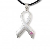 Breast Cancer Ribbon Cremation Urn Pendant - Polished Sterling Silver