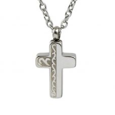 Filigree Cross Cremation Necklace - (Holds Ashes) - Stainless Steel