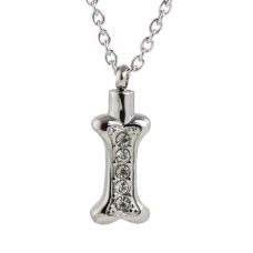 Stainless Steel Cremation Necklace - Crystal Bone