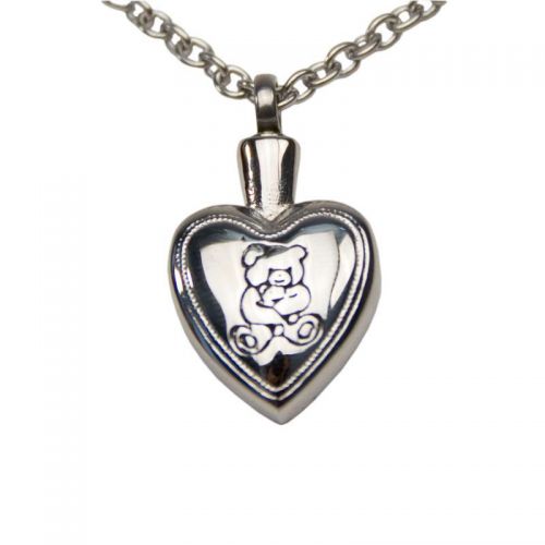 Teddy Bear Heart Cremation Pendant - Stainless Steel -  - TKB-316L