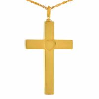 14K Heart In a Cross Gold Keepsake Cremation Chamber Jewelry Necklace