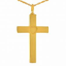 14K Heart In a Cross Gold Keepsake Cremation Chamber Jewelry Necklace