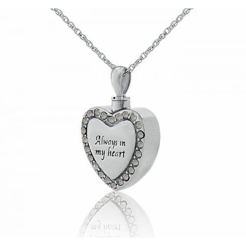 Always Steel Heart Creamtion Necklace With White Stones -  - 22785