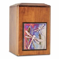 Raku Wood Dragonfly Cremation Urn
