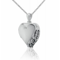 Mother of Pearl Heart Steel Cremation Chamber Pendant Necklace