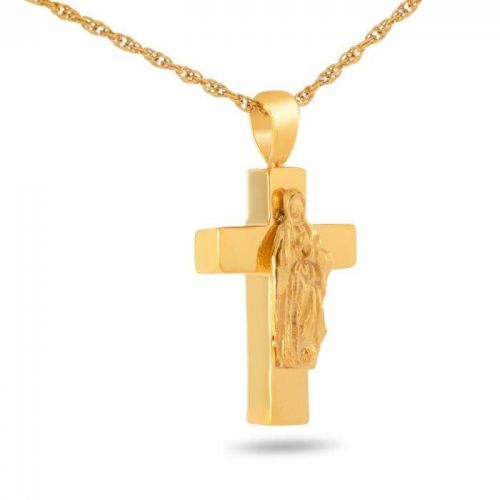 Mother Mary Steel Gold Cross Keepsake Urn -  - 77456