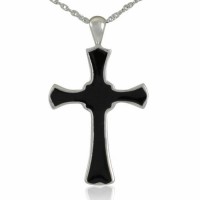 Mens Black Cross Silver Keepsake Cremation Urn