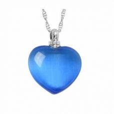 Blue Cat's Eye Necklace Keepsake Cremation Chamber Jewelry