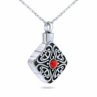 Detailed Red Crystal Pendant Cremation Chamber Jewelry Necklace