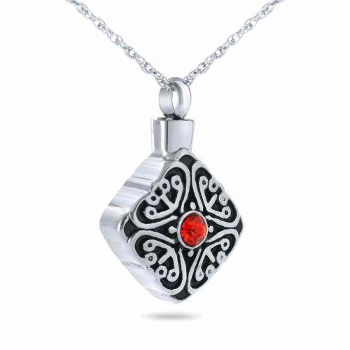 Detailed Red Crystal Pendant Cremation Chamber Jewelry Necklace -  - 40772
