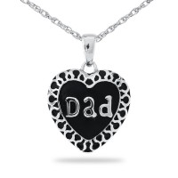 Silver Dad Heart Necklace Cremation Urn Keepsake
