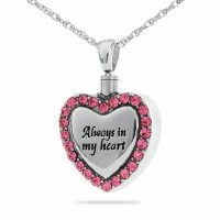 Always In My Heart Cremation Urn Pendant With Pink Stones
