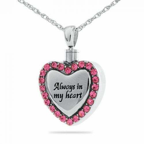 Always In My Heart Cremation Pendant With Pink Stones -  - 99439