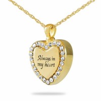 Always in My Heart Fancy Steel Gold Keepsake Cremation Urn Necklace