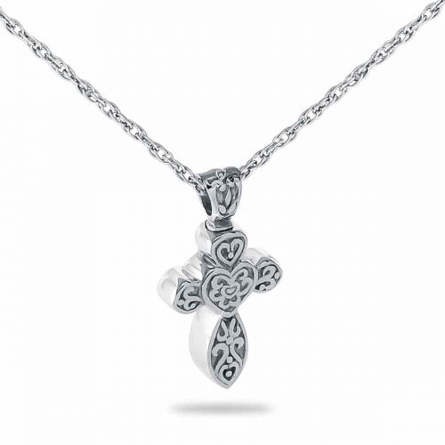 Elegant Cross Silver Keepsake Cremation Chamber Jewelry Necklace -  - 44310