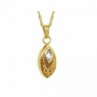 Gold Crystal Charm Pendant Cremation Chamber Jewelry Necklace