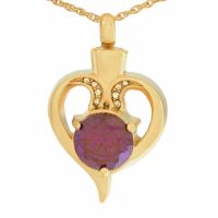 Heart with purple stone Pendant Cremation Chamber Jewelry