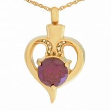 Heart with purple stone Pendant Cremation Chamber Jewelry