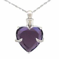Purple Crystal Heart Steel Keepsake Cremation Necklace