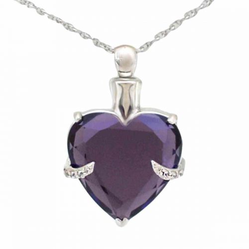 Purple Crystal Heart Steel Keepsake Cremation Necklace -  - 22733