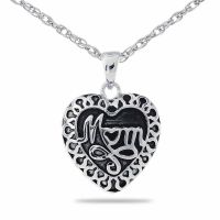 Silver Mom Heart Necklace Keepsake Cremation Chamber Jewelry
