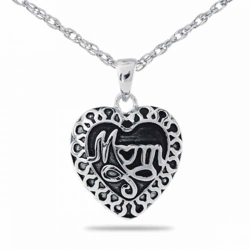 Silver Mom Heart Necklace Keepsake Cremation Chamber Jewelry -  - 44408