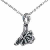 Silver Rose Keepsake Cremation Urn Chamber Necklace