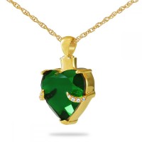 10K, 14K or 18K Gold - Green Crystal Heart Solid Gold Cremation Chamber Pendant Necklace