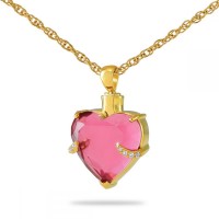 10K, 14K or 18K Gold - Pink Crystal Heart Solid Gold Keepsake Cremation Urn